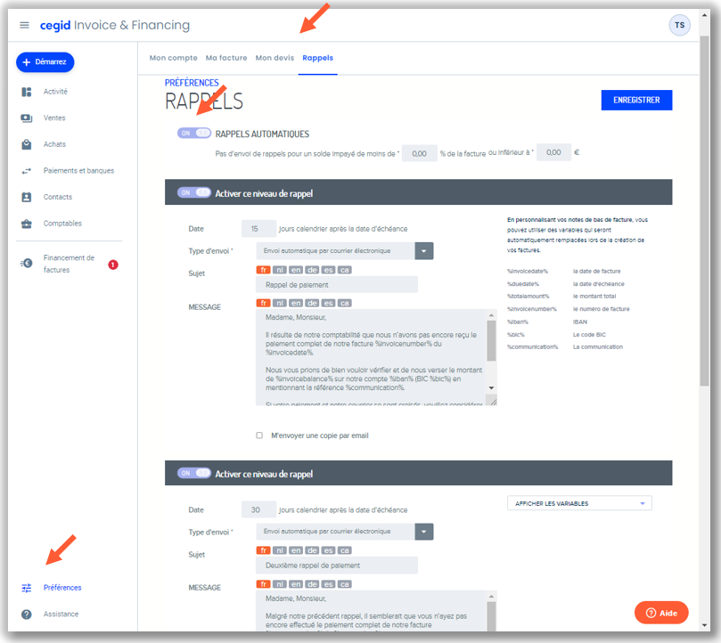 Comment activer les rappels de paiement automatiques ? – Cegid Invoice ...